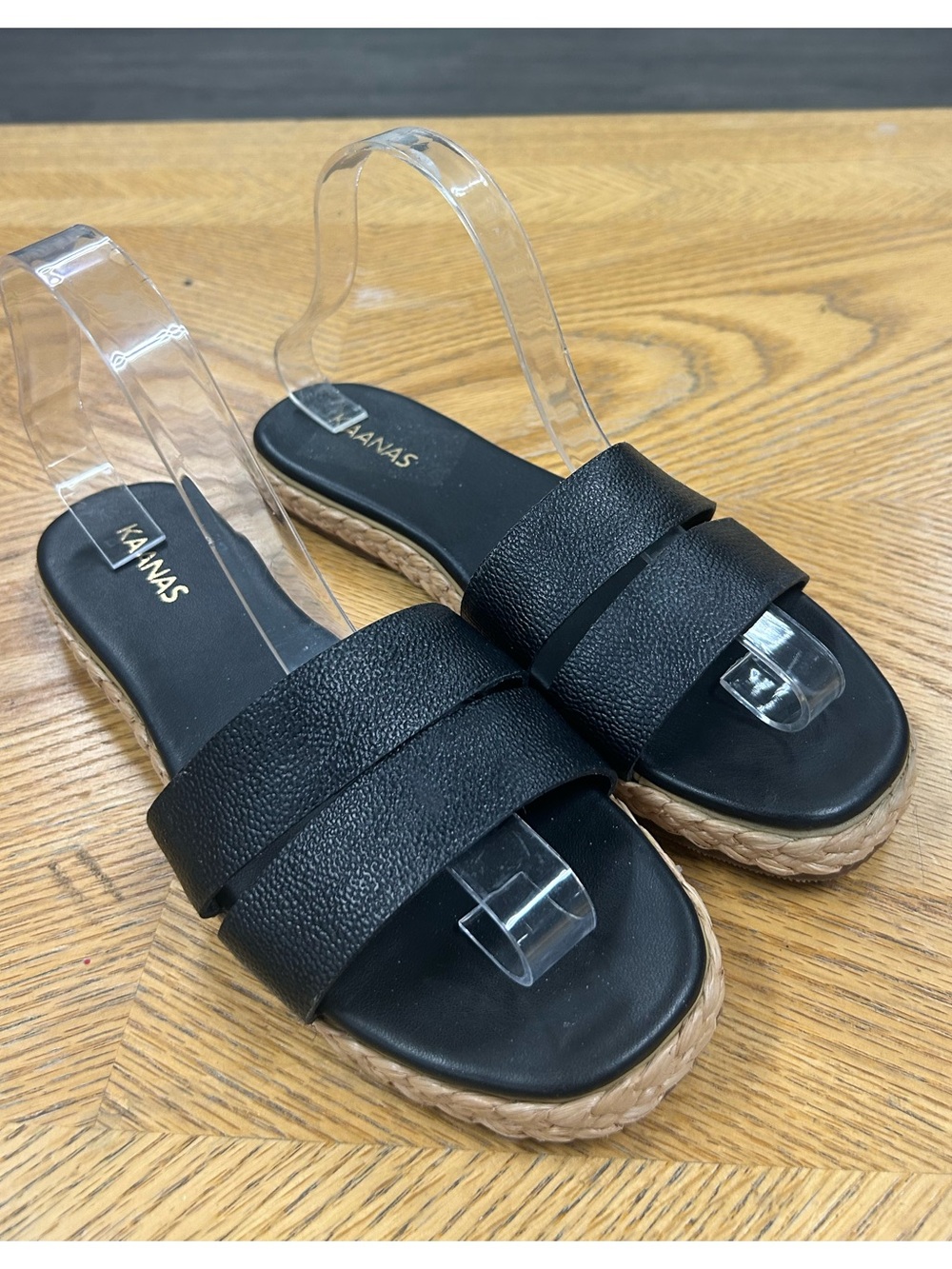 NWOT! Kaanas for Anthropologie Black Leather Slip-On Sandals. Size 9